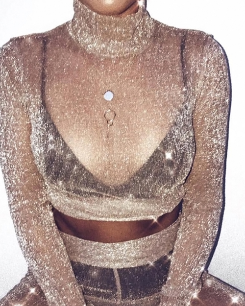 Euramerican Turtleneck See-Through Pink Polyester T-shirt(Without Bra) Euramerican Turtleneck See-Through Pink Polyester T-shirt(Without Bra)