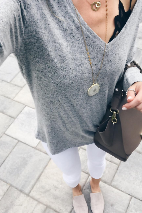  Euramerican V Neck Long Sleeves Grey Blending T-shirt(Without Accessories)