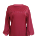Fashion Round Neck Lantern Sleeves Lace-up Wine Red Blending T-shirt Fashion Round Neck Lantern Sleeves Lace-up Wine Red Blending T-shirt