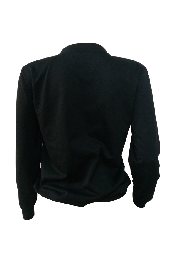  Leisure Round Neck Cartoon Printed Black Polyester T-shirt