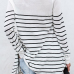 Leisure Round Neck Striped White Blending T-shirt Leisure Round Neck Striped White Blending T-shirt