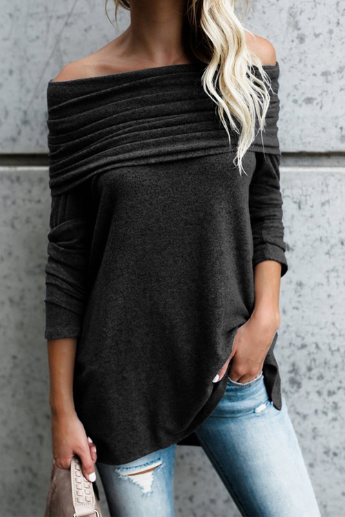  Off The Shoulder Solid Casual T-shirt