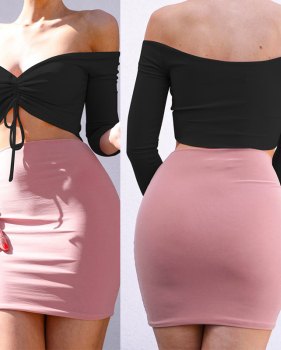  Sexy Dew Shoulder Black Polyester T-shirt