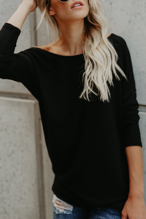  Sexy Round Neck Backless Black Polyester T-shirt