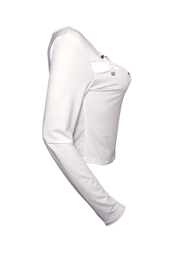  Sexy Round Neck Hollow-out White Milk Fiber T-shirt