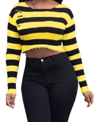 Sexy Round Neck Striped Yellow Polyester Brief Paragraph T-shirt Sexy Round Neck Striped Yellow Polyester Brief Paragraph T-shirt