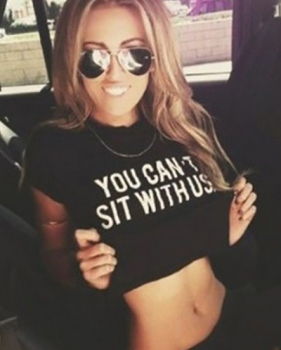 Casual O Neck Short Sleeves Dew Navel Attire Black Cotton Blends T-shirt