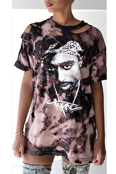 Euramerican Round Neck Short Sleeves Printed Asymmetrical Qmilch T-shirt