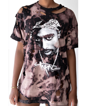 Euramerican Round Neck Short Sleeves Printed Asymmetrical Qmilch T-shirt