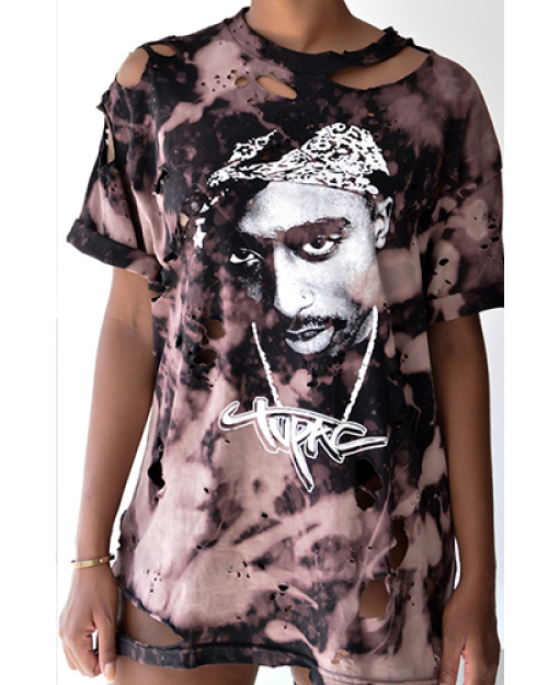 Euramerican Round Neck Short Sleeves Printed Asymmetrical Qmilch T-shirt Euramerican Round Neck Short Sleeves Printed Asymmetrical Qmilch T-shirt