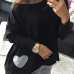 Fashion O Neck Long Sleeves Heart Shape Patchwork Black Cotton Blend T-shirt Fashion O Neck Long Sleeves Heart Shape Patchwork Black Cotton Blend T-shirt