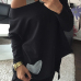 Fashion O Neck Long Sleeves Heart Shape Patchwork Black Cotton Blend T-shirt Fashion O Neck Long Sleeves Heart Shape Patchwork Black Cotton Blend T-shirt
