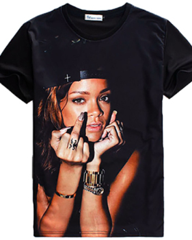 Leisure Round Neck Short Sleeves Printed Cotton T-shirt