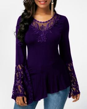 Long sleeve lace stitching T-shirt #95139