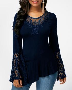 Long sleeve lace stitching T-shirt #95140