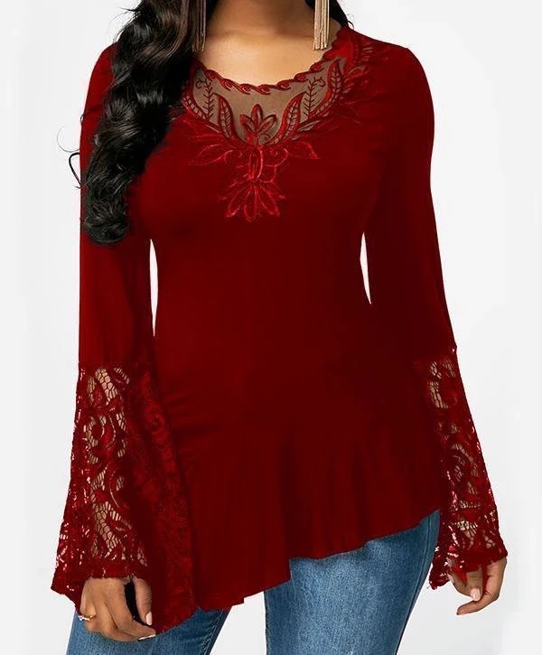 Long sleeve lace stitching T-shirt #95141
