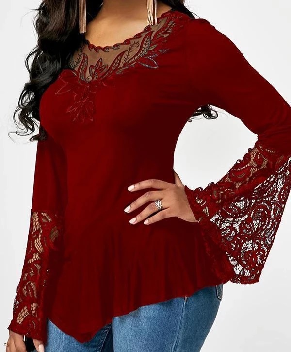 Long sleeve lace stitching T-shirt #95141