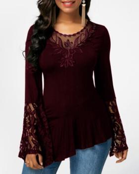 Long sleeve lace stitching T-shirt #95141