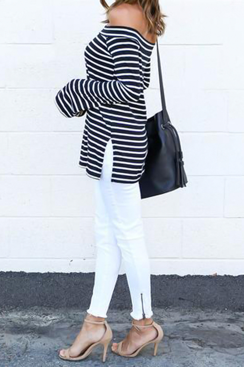 Seeking Off The Shoulder Striped T-shirt