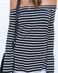 Seeking Off The Shoulder Striped T-shirt