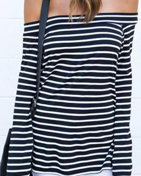 Seeking Off The Shoulder Striped T-shirt