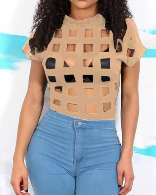 Sexy Round Neck Short Sleeves Hollow-out Apricot Qmilch T-shirt Sexy Round Neck Short Sleeves Hollow-out Apricot Qmilch T-shirt