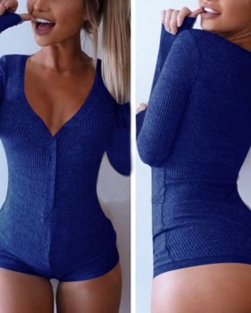 Wholesale-Hot Sale Sexy Fashion Mini Women Dress Long Sleeve Knitted Buttons V-Neck Pure Color Tight Hot Dresses 7 Colors S-3XL #94799