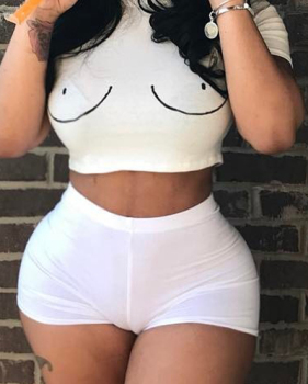 eisure Round Neck Short Sleeves Printed White Milk Fiber T-shirt