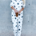 Euramerican Dew Shoulder Five-stars Printed White Cotton Two-piece Pants Set Euramerican Dew Shoulder Five-stars Printed White Cotton Two-piece Pants Set