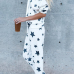 Euramerican Dew Shoulder Five-stars Printed White Cotton Two-piece Pants Set Euramerican Dew Shoulder Five-stars Printed White Cotton Two-piece Pants Set