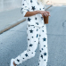 Euramerican Dew Shoulder Five-stars Printed White Cotton Two-piece Pants Set Euramerican Dew Shoulder Five-stars Printed White Cotton Two-piece Pants Set