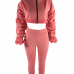  Euramerican Hooded Collar Puff Sleeves Pink Polyester Two-piece Pants Set