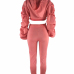  Euramerican Hooded Collar Puff Sleeves Pink Polyester Two-piece Pants Set