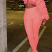  Euramerican Hooded Collar Puff Sleeves Pink Polyester Two-piece Pants Set