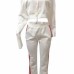 Euramerican Hooded Collar Striped White Polyester Two-piece Pants Set Euramerican Hooded Collar Striped White Polyester Two-piece Pants Set