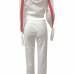Euramerican Hooded Collar Striped White Polyester Two-piece Pants Set Euramerican Hooded Collar Striped White Polyester Two-piece Pants Set