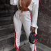 Euramerican Hooded Collar Striped White Polyester Two-piece Pants Set Euramerican Hooded Collar Striped White Polyester Two-piece Pants Set