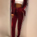 Euramerican Long Sleeves Patchwork Wine Red Velvet Two-piece Pants Set Euramerican Long Sleeves Patchwork Wine Red Velvet Two-piece Pants Set