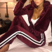 Euramerican Long Sleeves Patchwork Wine Red Velvet Two-piece Pants Set Euramerican Long Sleeves Patchwork Wine Red Velvet Two-piece Pants Set