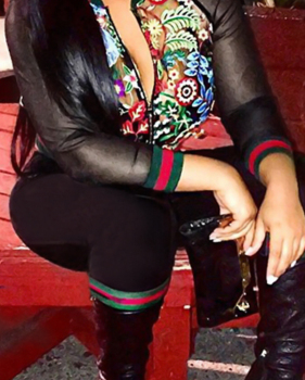  Euramerican Mandarin Collar Printed Black Polyester Two-piece Pants Set