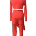 Euramerican Round Neck Asymmetrical Red Milk Fiber Two-piece Pants Set Euramerican Round Neck Asymmetrical Red Milk Fiber Two-piece Pants Set