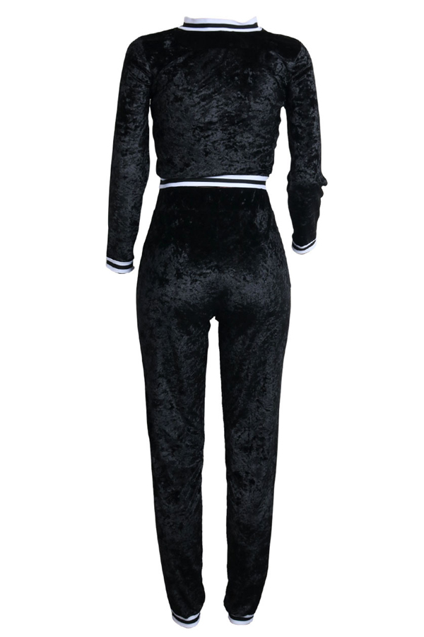  Euramerican Round Neck Black Velvet Two-piece Pants Set