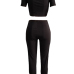 Euramerican Round Neck Printed Black Polyester Two-piece Pants Set Euramerican Round Neck Printed Black Polyester Two-piece Pants Set
