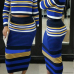 Euramerican Round Neck Striped Patchwork Blue Cotton Two-piece Skirt Set Euramerican Round Neck Striped Patchwork Blue Cotton Two-piece Skirt Set