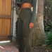  Euramerican Show A Shoulder Asymmetrical Ruffle Design Army Green Blending Two-piece Pants Set