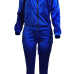 Euramerican Turndown Collar Zipper Design Deep Blue Velvet Two-piece Pants Set Euramerican Turndown Collar Zipper Design Deep Blue Velvet Two-piece Pants Set