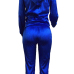 Euramerican Turndown Collar Zipper Design Deep Blue Velvet Two-piece Pants Set Euramerican Turndown Collar Zipper Design Deep Blue Velvet Two-piece Pants Set