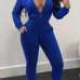 Euramerican Turndown Collar Zipper Design Deep Blue Velvet Two-piece Pants Set Euramerican Turndown Collar Zipper Design Deep Blue Velvet Two-piece Pants Set