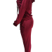  Euramerican Turndown Collar Zipper Design Wine Red Velvet Two-piece Pants Set