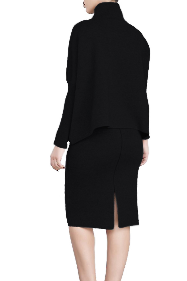  Euramerican Turtleneck Long Sleeves Black Two-piece Skirt Set